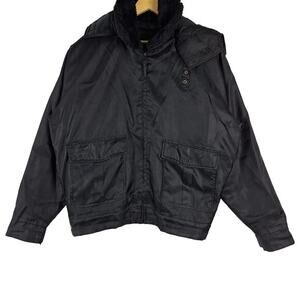 Law Pro Black Tactical Jacket‎ Large Heavy Duty Zip Workwear Coat Fleece Collar